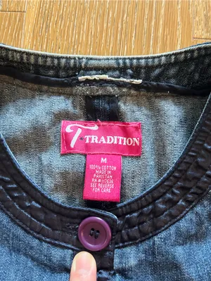 Tradition Dark Blue Denim Sleeveless Vest with Purple Buttons new with tag thumbnail 7