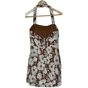 NEW Abercrombie & Fitch White Pink Floral Linen Smocked Halter Mini Dress Size S thumbnail 4