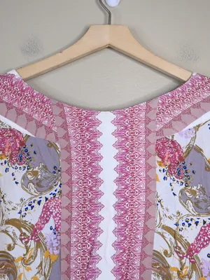 Free People Women's S Catch Me If You Can Boho Floral V-Neck Blouse - Pink Multi thumbnail 6