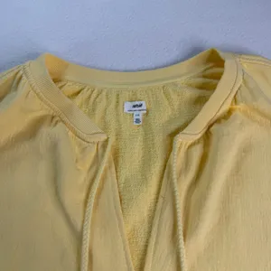 Aerie Always and Forever Butter Yellow Textured Tassel V-Neck Sweatshirt Large thumbnail 2