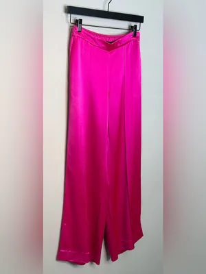Retrofête Kasha Neon Pink Satin Wide Leg Pant thumbnail 6