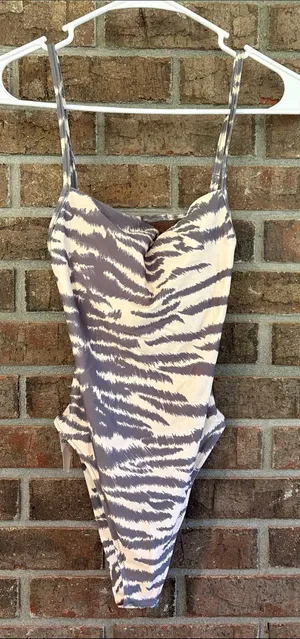 aerie One-Piece Swimsuit in Beige and Gray Zebra Print thumbnail 1