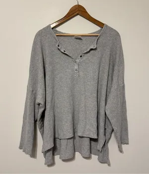 OFFLINE By Aerie Wow! Waffle Henley T-Shirt Size XL Gray thumbnail 2