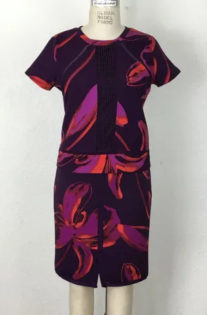 Worthington Women’s Top Skirt 2 Pc Size M Purple /Red Vintage Stretch Comfy thumbnail 1