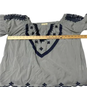 Bohemian Embroidered Peasant Blouse Gray Size L thumbnail 9