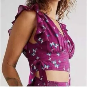 Free People Pretty Dayz Butterfly Wrap Crop Top Boho NWOT XL thumbnail 2