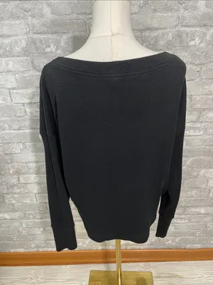 Anthropologie Akemi + Kin Black Waffle-Knit Boatneck Long Sleeve Top thumbnail 3