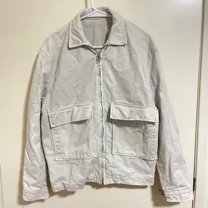 Zara Men's Utility Chore Jacket Light Grey Full Zip Patch Pockets Size Small thumbnail 1