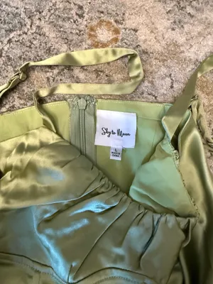 Sage Green Sky to Moon Mini Satin Dress thumbnail 3
