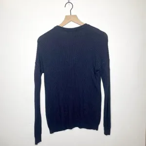 Brandy Melville Ribbed Knit V Neck Pullover Sweater Cotton Navy Blue thumbnail 3