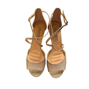 American Glamour Badgley Mischka Gold Glitter Wedge Sandals Peep Toe Heels 7 thumbnail 6