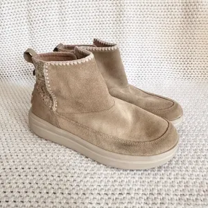 Hey Dude Mel Suede Ankle Boots Beige Sand Woven Panel Women Size 7 38 thumbnail 2