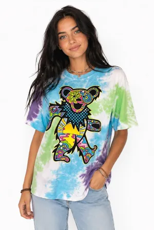 Liquid Blue Grateful Dead Dancing Bear Tie Dye Graphic Tee Small thumbnail 1
