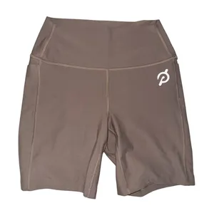 Peloton‎ Womens High Waisted Biker Shorts Brown Taupe Side Pockets Size S thumbnail 1