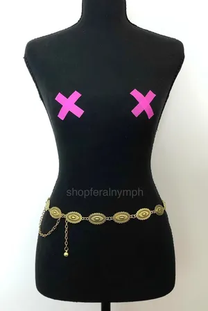 Vintage Y2K Western Gold-Tone Concho Chain Belt, Fits 16–39.5 Inches, X7GA1216 thumbnail 1