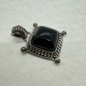 Vintage Premier Designs Silver Tone Black Stone Pendant Chain Necklace Stamped thumbnail 6