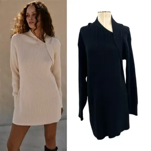 Free People Beach‎ Alba Asymmetric Ribbed Sweater Black Tunic Womens Large thumbnail 2