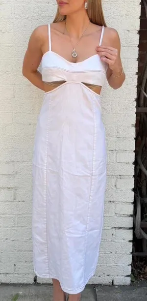NWT Zara white denim midi dress with cut out detail Size L thumbnail 1