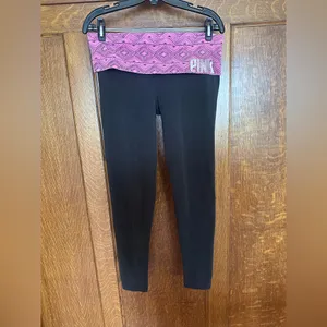 2011 Victoria’s Secret Pink Tribal Pattern Pink Fold-Over Yoga Pants, Size M thumbnail 2