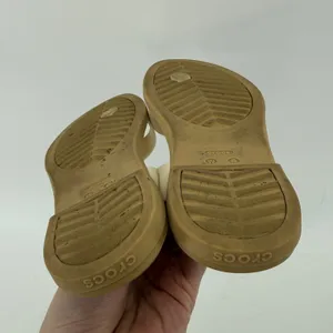 Crocs Tulum Toe Post Toe Sandal White Tan Women 6 Strappy Slip On Flip Flop thumbnail 10