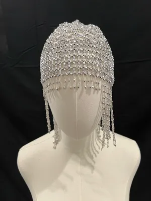 Silver rhinestone headpiece with fringe Size undefined thumbnail 1