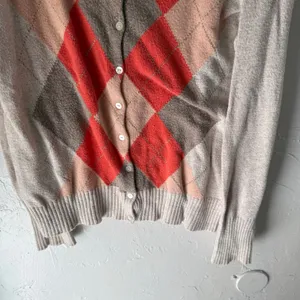 Old Navy‎ Y2k Size Large Beige Orange Argyle Diamond Button Academia Sweater thumbnail 3