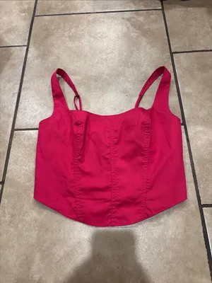 Abercrombie + Fitch Hot Pink Poplin Corset Tank thumbnail 5