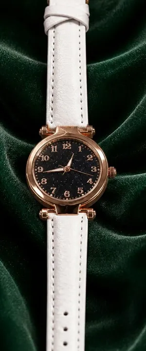 Geneva White Leather Band w/ Rose Gold Trim Quartz Watch Adjustable Band thumbnail 1