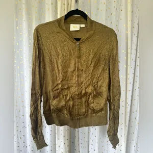 Anthropologie Maeve Silky Front Zip Pockets Smocked Accents Bomber Jacket S thumbnail 5