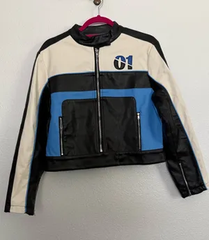 Princess Polly Aero Speed Racing Faux Leather Jacket in Blue White Black 6 thumbnail 1