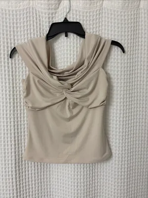 Abercrombie and Fitch Off the Shoulder Twist Top Beige Small thumbnail 2