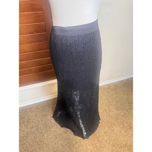 Dark Romantic Black Lace Pleated Maxi Skirt Elastic Waist half sheer whimsigoth thumbnail 7