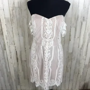 Adelyn Rae Lace Off Shoulder Dress Nude M L NWT v6x thumbnail 3