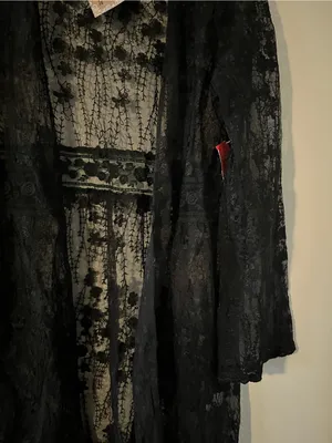 NWT Black Floral Lace Sheer Kimono Duster Cardigan Large Open Front Romantic thumbnail 3