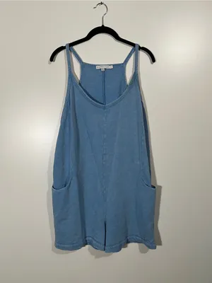 Sincerely Jules Romper Playsuit in Chambray Size Large with Pockets Flowy Boho thumbnail 2