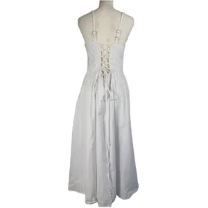 Haute Monde Maxi Dress Womens L White Corset Lace Up Back Slit Boho Bridal thumbnail 17
