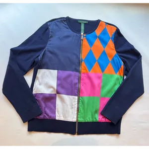 Lauren Ralph Lauren Women's XL Cardigan Sweater Colorblock Harlequin Mixed Media thumbnail 1