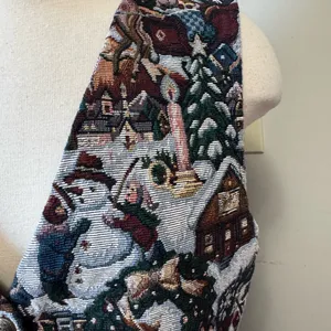 Vintage Christmas Tapestry Vest Winter Scene‎ XL 90s thumbnail 6
