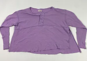 Urban Outfitters‎ Shirt Womens XS Purple Henley Long Sleeve Raw Hem Cropped thumbnail 1