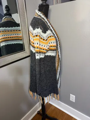 Adora oversized open front fair isle tasseled boho cardigan sweater S/M. thumbnail 4