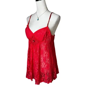 Vintage‎ Y2K Red Lace Sequin Babydoll Tank Lingerie Sheer Slip Chemise Large thumbnail 5