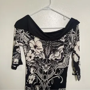 White House Black Market Women's Size Small Off Shoulder Mini Tunic Dress Black thumbnail 2