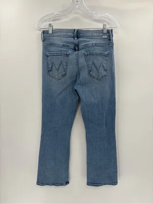 Mother denim the insider cropped a side of beans blue straight leg jeans sz 27 thumbnail 10