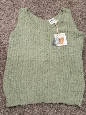 Cottagecore Sage Green Fuzzy Knit Tank Top Blu Pepper Cozy Life Size L NWT thumbnail 5