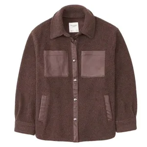 Abercrombie & Fitch Sherpa Jacket Elevated Trim Snap Front chocolate brown coat thumbnail 1