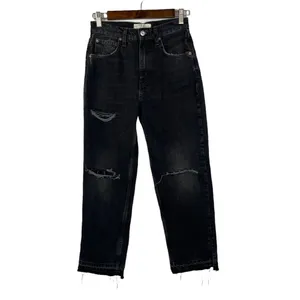 Free People Lita Black Distressed Straight Leg Jeans 26‎ thumbnail 4