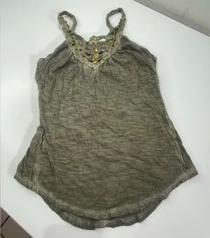 Free People Beaded Olive Green Braided S Top Sleeveless Boho Festival Beach thumbnail 1