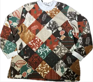 Blair Fleece Autumn Patchwork Print Pullover Sweatshirt White Mockneck Collar XL thumbnail 1