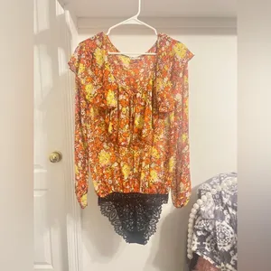Final price Free People Floral Chiffon Top Say it to Me Bodysuit thumbnail 2