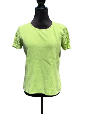 Designers Originals Lime Green Crochet Sleeve Knit Top Large‎ Cottagecore Boho thumbnail 2